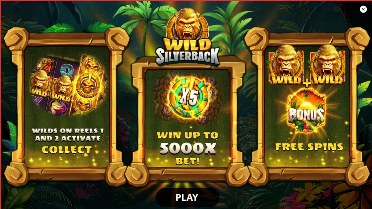 Pemandangan hutan rimba yang subur dan simbol gorila dalam slot Wild Silverback